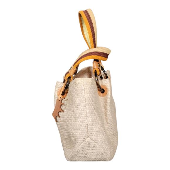 Elaine Turner Beige Woven Straw Handbag with Multicolor Double Handle - Picture 5 of 12